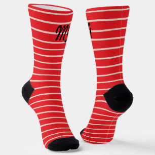 Monogram cool black fonts on red stripes Modern Socks