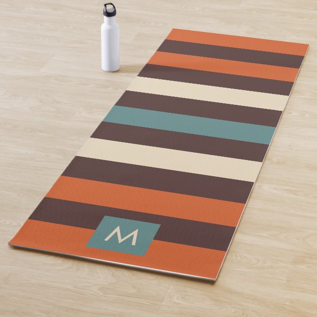 Monogram Cool Colorful Retro Stripes  Yoga Mat (In Situ)