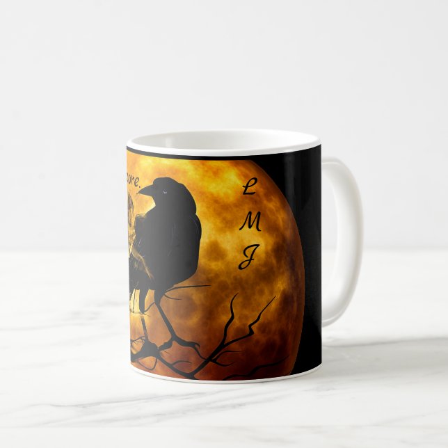 Monogram Cool 'Nevermore' Raven Halloween  Coffee Mug (Front Right)