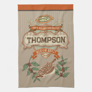 Monogram Cool rustic Columbian Coffee Vintage Tea Towel