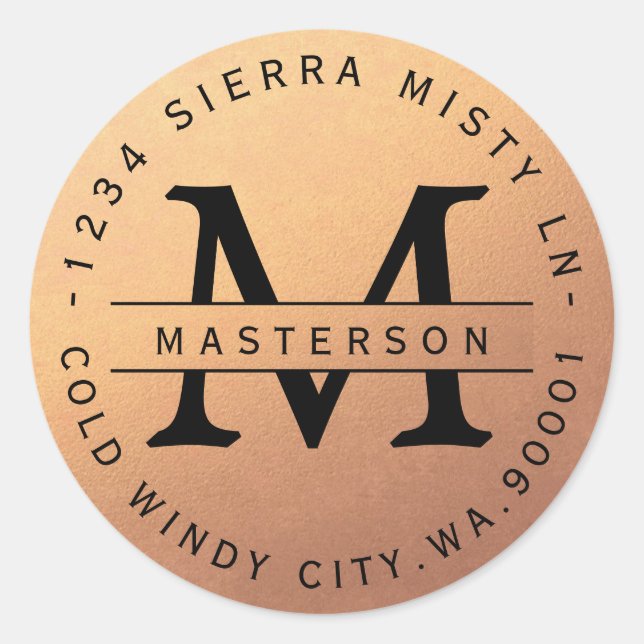 Monogram Copper Circular Return Address Label (Front)