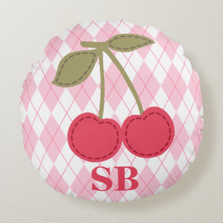 Monogram Coquette Cherry Pink Jacquard Round Cushion