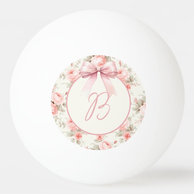 Monogram Coquette Pink Bow Ping Pong Ball (Front)