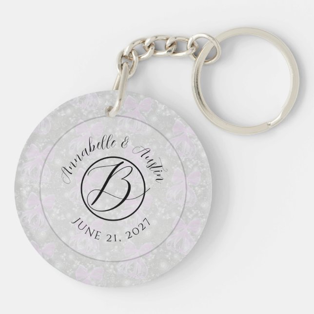 Monogram Coquette Pink sheer bows- Brides  Key Ring (Back)