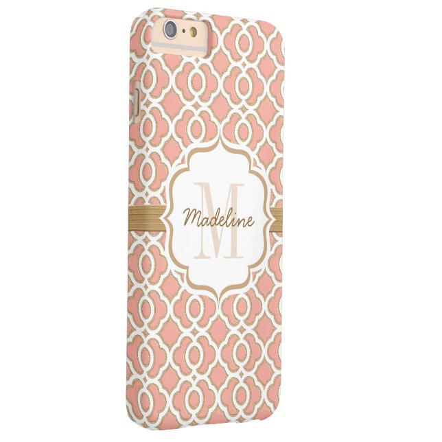 Monogram Coral and Gold Quatrefoil Case-Mate iPhone Case (Back/Right)