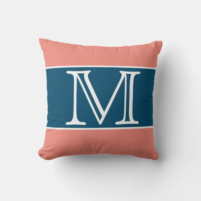 MONOGRAM Coral blue stripe Solid Colour Cushion (Front)