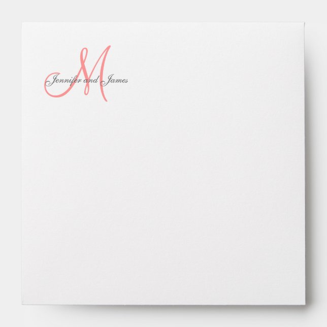 Monogram Coral Damask Wedding Invitation Envelope (Front)