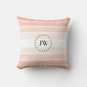 Monogram Coral Pastel Stripes Throw Pillow