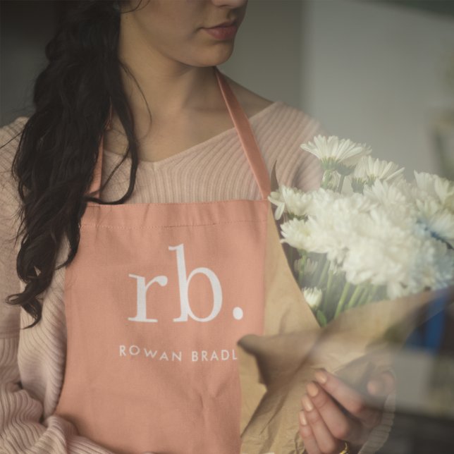 Monogram Coral Peach Elegant Feminine Minimalist Apron (Creator Uploaded)