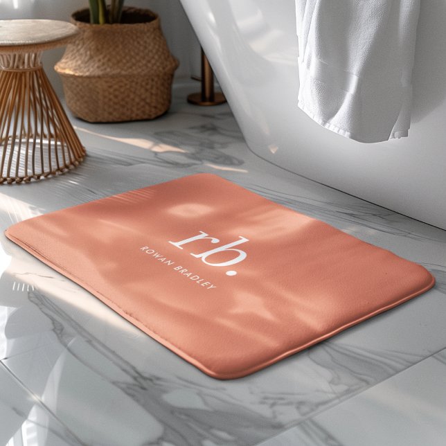 Monogram Coral Peach Elegant Feminine Minimalist Bath Mat (Creator Uploaded)