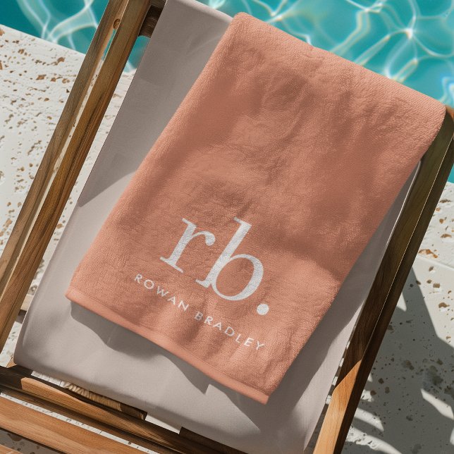 Monogram Coral Peach Elegant Feminine Minimalist Beach Towel (Creator Uploaded)