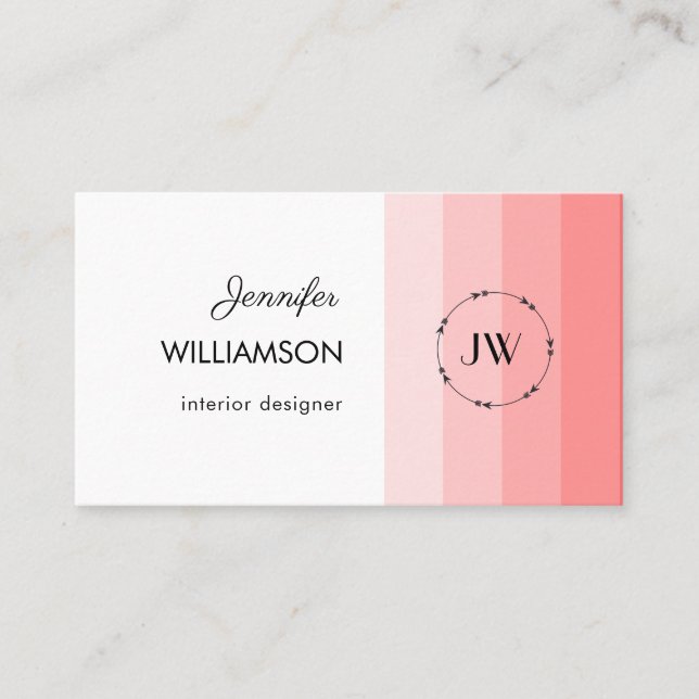 Monogram Coral Pink Pastel Business Card (Front)