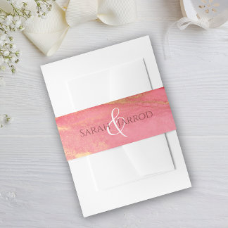 Monogram Coral Pink Wedding  Invitation Belly Band