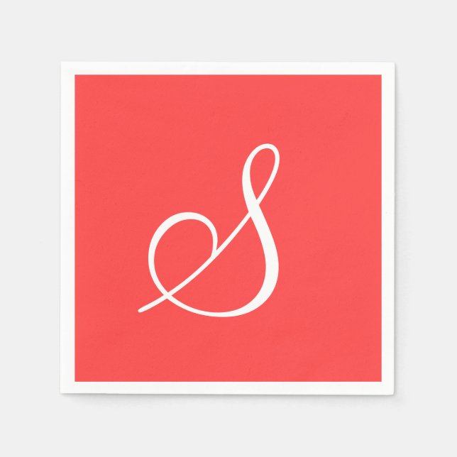 Monogram Coral Red Classy Monochromatic Paper Napk Napkin (Front)