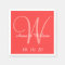 Monogram Coral Red Coloured Wedding Paper Napkins