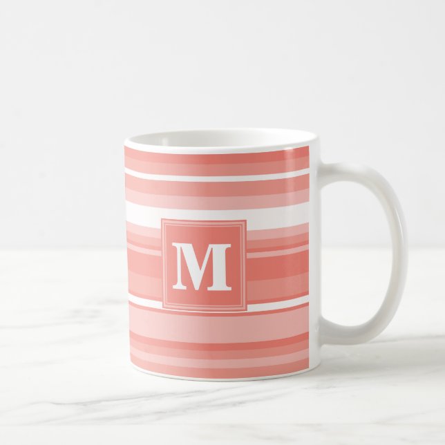Monogram coral stripes coffee mug (Right)