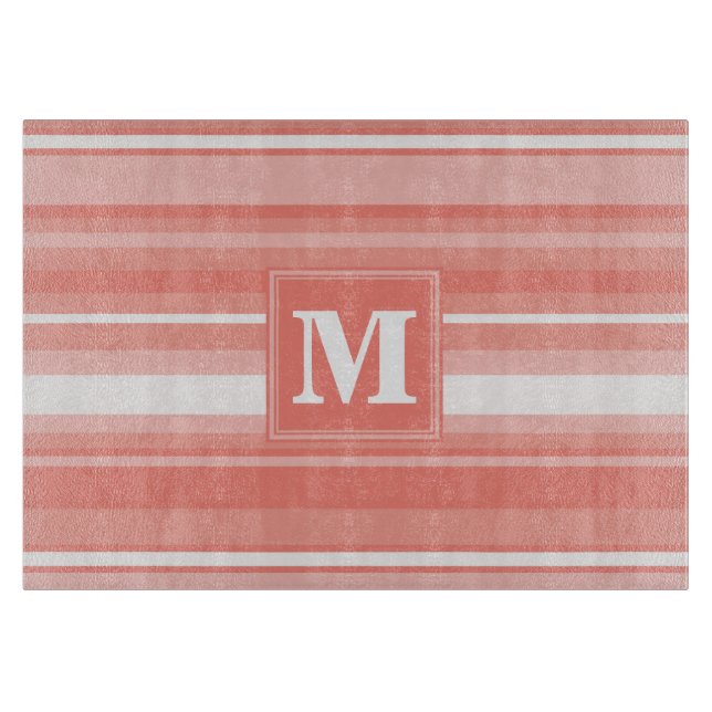 Monogram coral stripes cutting board (Front)