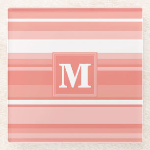 Monogram coral stripes glass coaster
