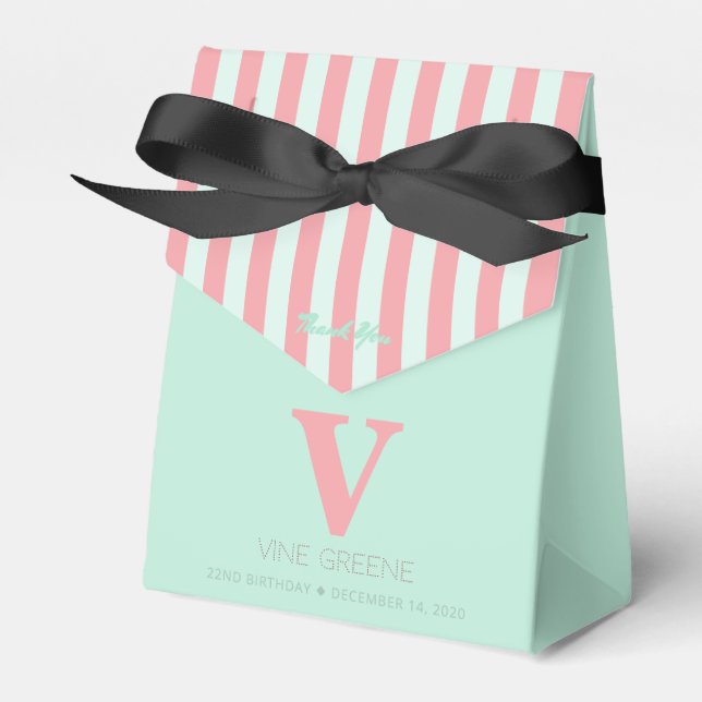 Monogram Coral Stripes Green Favour Box (Front Side)