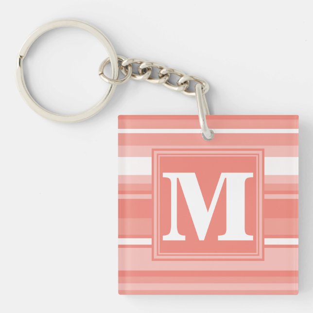 Monogram coral stripes key ring (Front)