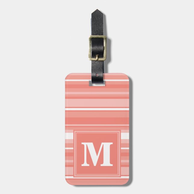 Monogram coral stripes luggage tag (Front Vertical)