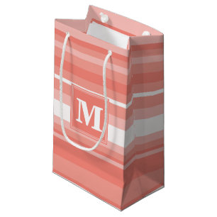 Monogram coral stripes small gift bag