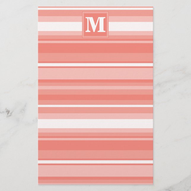 Monogram coral stripes stationery (Front)