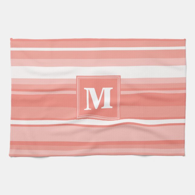 Monogram coral stripes tea towel (Horizontal)