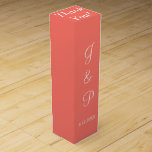 Monogram Coral White Wedding  Wine Box<br><div class="desc">Pretty coral with white summer wedding reception.  Personalise Bride and Grooms Monogrammed Initials and Wedding Date in white text. Thank You is written in white script on top.  Designs by TamiraZDesigns.</div>