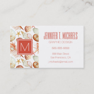 Monogram Coral With Shells And Crabs Pattern Business Card