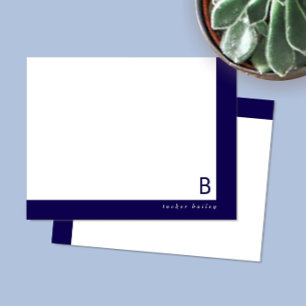 Monogram Corner Band Dark Blue Personal Stationery Card