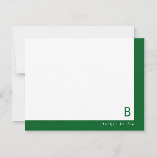 Monogram Corner Dark Green Band Stationery Card
