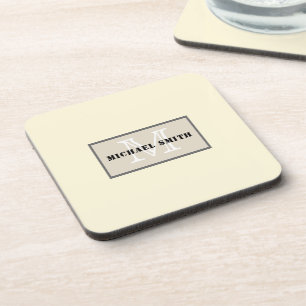 Monogram Cornsilk Solid Colour Background Coaster