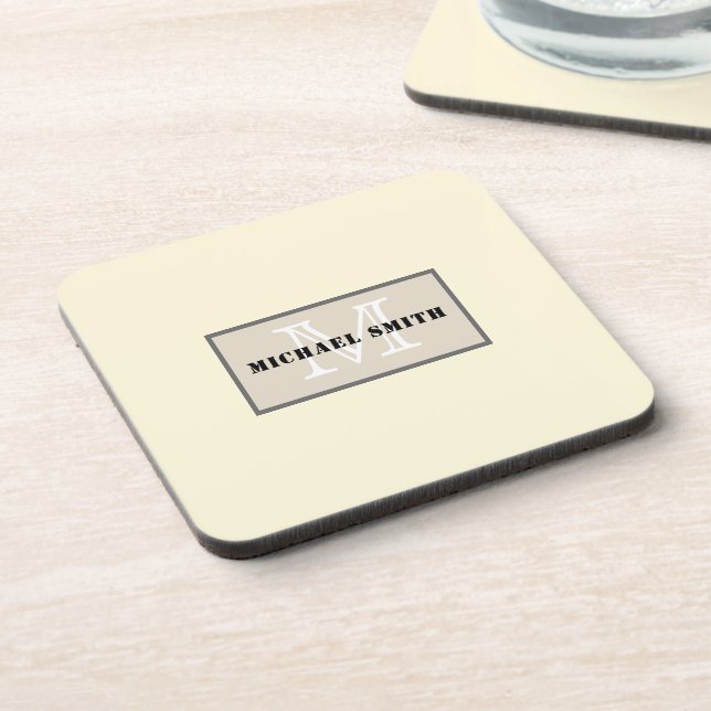 Monogram Cornsilk Solid Colour Background Coaster (Left Side)