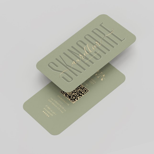 Monogram Cosmetologist Sage Script Modern Business Card (Monogram Cosmetologist Sage Gold Script Modern Business Card
)
