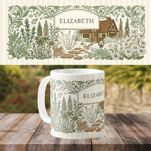 Monogram Cottagecore Frog Garden Coffee Mug