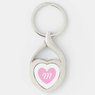 Monogram Cotton Candy Pink heart on white Key Ring
