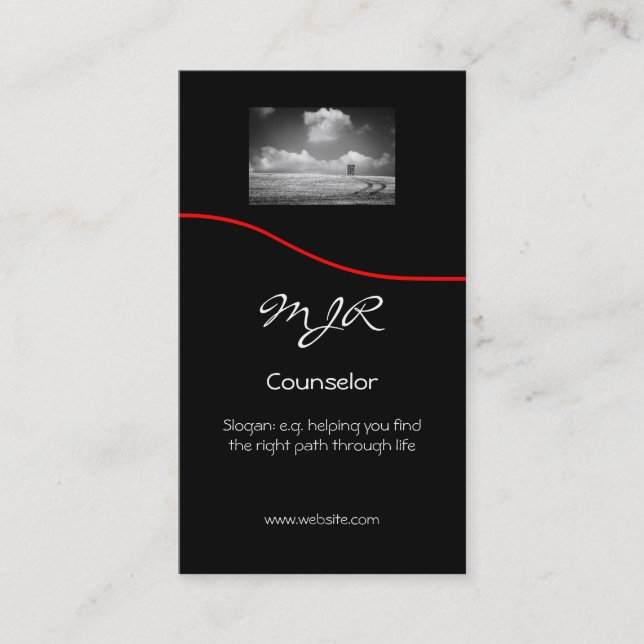 Monogram, Counselling Services, red swoosh Business Card (Front)