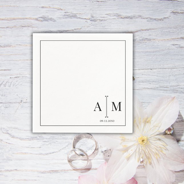  Monogram Couple Date Simple Border Wedding Napkin (Creator Uploaded)