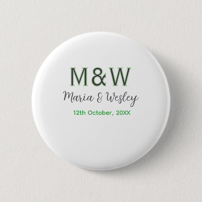 Monogram couple grey green modern romantic date si 6 cm round badge (Front)