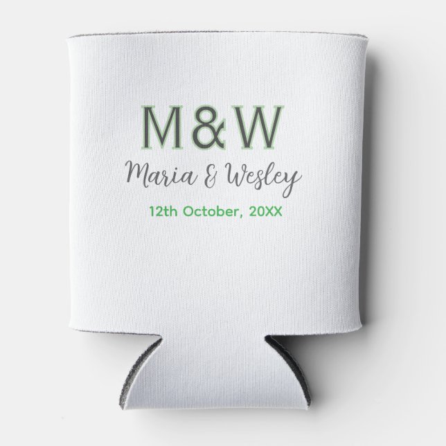 Monogram couple grey green modern romantic date si can cooler (Front)