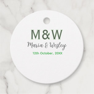 Monogram couple grey green modern romantic date si favour tags