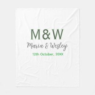Monogram couple grey green modern romantic date si fleece blanket