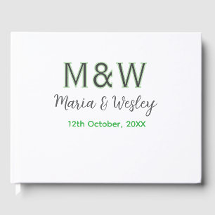 Monogram couple grey green modern romantic date si guest book