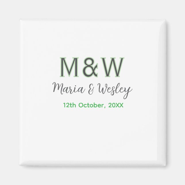 Monogram couple grey green modern romantic date si magnet (Front)