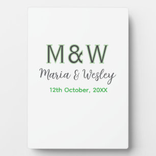 Monogram couple grey green modern romantic date si plaque