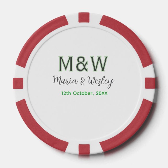 Monogram couple grey green modern romantic date si poker chips (Front)