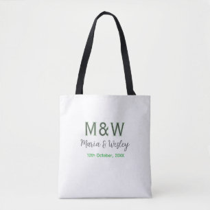 Monogram couple grey green modern romantic date si tote bag