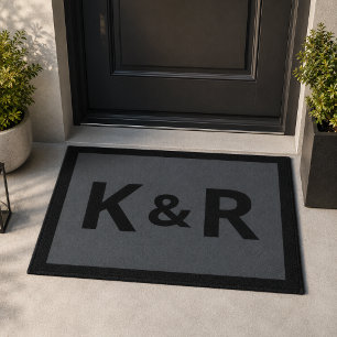 Monogram Couple Initials Modern Black and Grey Doormat