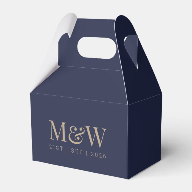 Monogram Couple's Modern Wedding Gold Navy Favour Box (Front Side)